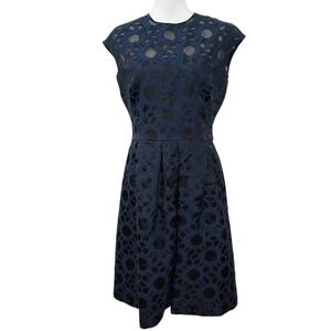 Lela Rose navy black wool silk dress 12